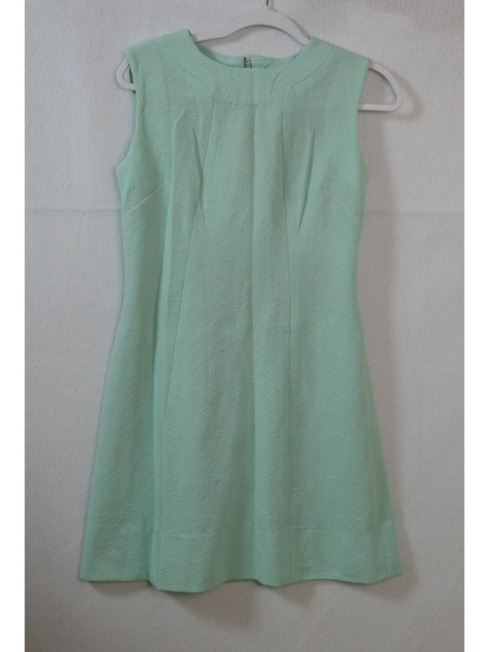 Vintage Mint Green Textured Handmade Look Shift Dress Sleeveless Mod MCM Sz M L - Picture 2 of 11